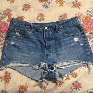 Levi's Blue Distressed Jean Shorts